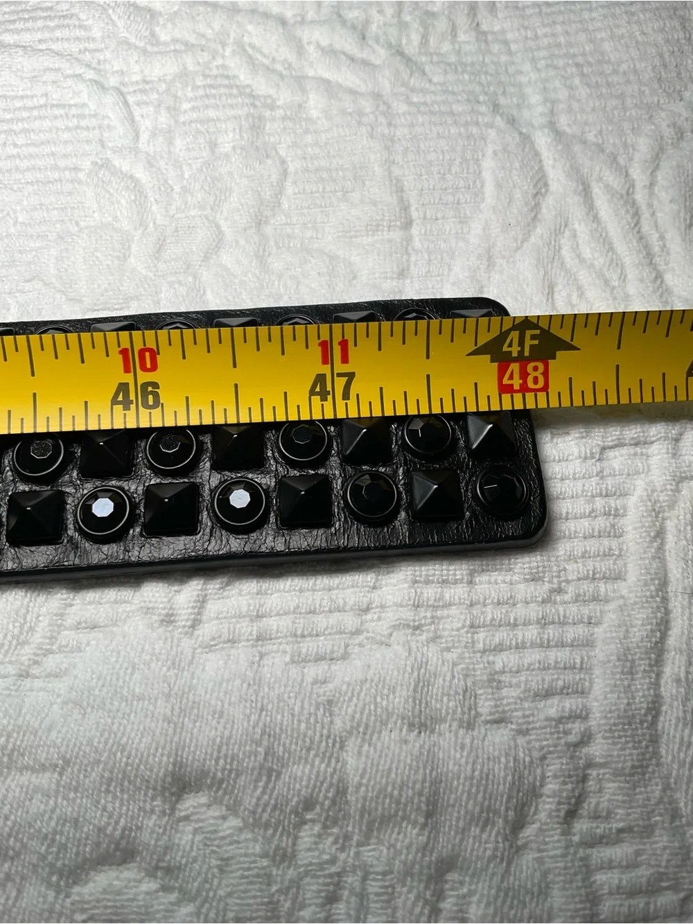 CAbi Black Studded Leather Belt with Silver-Tone Hex Buckle